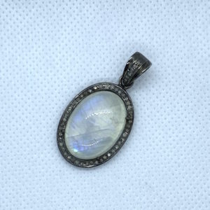 Paved Diamond Rainbow Moon Stone Pendant