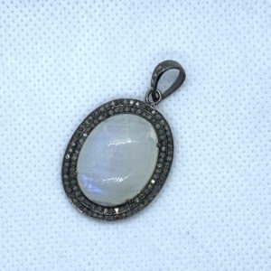 Paved Diamond Rainbow Moon Stone Pendant