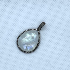 Paved Diamond Rainbow Moon Stone Pendant
