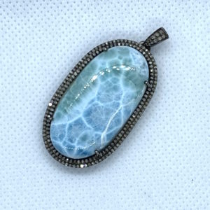 Paved Diamond Larimar Pendant (43mm x 25mm)