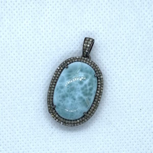 Paved Diamonds Larimar Pendant (30mm x 22mm)