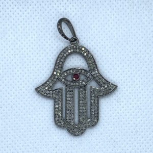 Paved Diamond Hamsa Hand Pendant