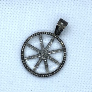 Paved Diamond Round Pendant with 8 Spike Star and Bail