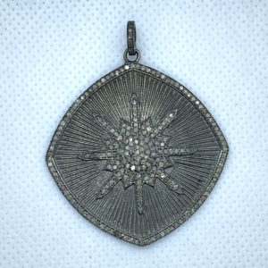 Paved Diamond Round Edge Square Pendant with Bail