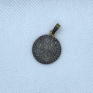 Paved Diamond Raised Dome Round Pendant with Bail