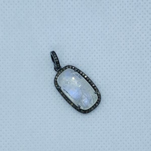 Paved Diamond Rainbow Moon Stone Pendant