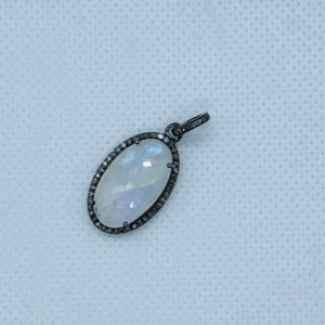 Paved Diamond Rainbow Moon Stone Pendant