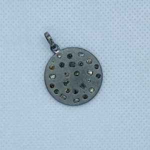 Paved Diamond Round Matt Disc Pendant with Bail