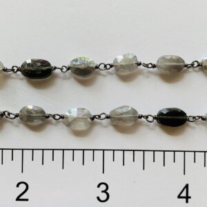 Gray Moon Stone 7 x 9mm Oval BRH Wire Wrapped Chain
