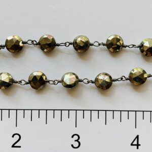 Pyrite 6mm+/- Convex Coin  BRH Wire Wrapped Chain