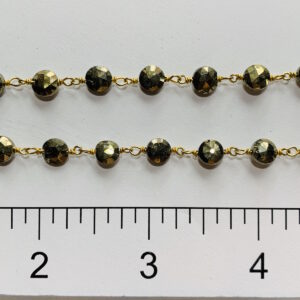 Pyrite 6mm+/- Convex Coin GPS Wire Wrapped Chain